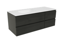 Balmani Lucida zwevend badkamermeubel 135 x 55,5 cm zwart eiken met Tablo Arcatto asymmetrisch linkse wastafel in matte Solid Surface