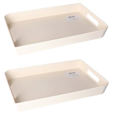 2x stuks dienbladen/serveerbladen rechthoekig 45 x 30 cm creme wit met handvaten