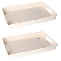 2x stuks dienbladen/serveerbladen rechthoekig 45 x 30 cm creme wit met handvaten