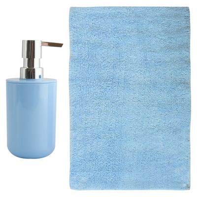 MSV badkamer droogloop mat - Napoli - 45 x 70 cm - met bijpassend zeeppompje - lichtblauw