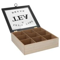 Gerimport Theedoos - bruin/zwart - 9-vaks - hout - 24 x 24 x 7 - met deksel