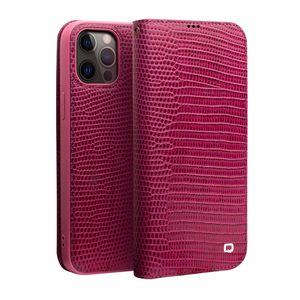 Qialino - echt lederen luxe wallet hoes - iPhone 12 / iPhone 12 Pro - Croco Roze