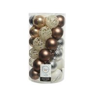 74x stuks kunststof kerstballen wit/zilver/bruin mix 6 cm