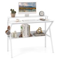 Bureau met Monitorstandaard 100 x 50 cm Kleine Computerbureau PC-tafel met Plank Wit