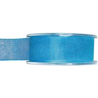 1x Turquoise organzalint rollen 2,5 cm x 20 meter cadeaulint verpakkingsmateriaal - Cadeaulinten