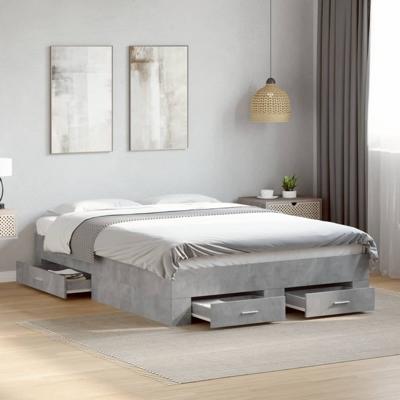 Bedframe met lades bewerkt hout betongrijs 120x200 cm