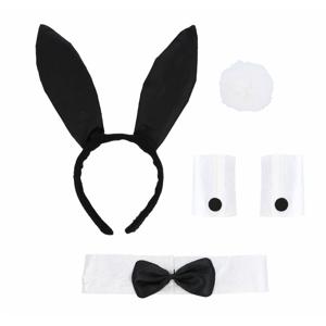 Sexy bunny verkleed set - staart/strikje/oren/manchetten - wit/zwart - dames - 5-delig