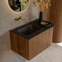 Mondiaz KURVE 75 cm Onderkast Greeploos 1 Lade Met Deuren Walnut, Wastafel Solid Surface Links Urban 0 Kraangaten Zonder Spiegel (KRVGRU75R1L1D0KL-Wal/Urb)
