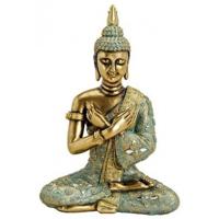 Woondecoratie Boeddha beeldje goud/groen 33 cm - Tuinbeelden - thumbnail