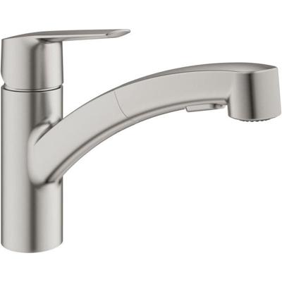 Keukenkraan - Supersteel - Eéngreeps keukenmengkraan - Uittrekbare vuistdouche - 90° lage draaibare uitloop - GROHE Start - 30531DC1