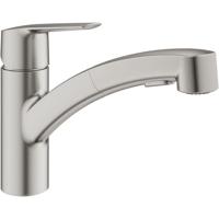 Keukenkraan - Supersteel - Eéngreeps keukenmengkraan - Uittrekbare vuistdouche - 90° lage draaibare uitloop - GROHE Start - 30531DC1