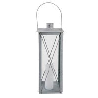 Zilveren tuin lantaarn/windlicht van zink 19,8 x 19,8 x 51,3 cm - Lantaarns - thumbnail