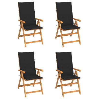 Tuinstoelen 4 st met zwarte kussens massief teakhout