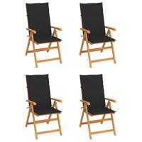 Tuinstoelen 4 st met zwarte kussens massief teakhout