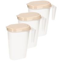 Plasticforte Schenkkannen met deksel taupe - 3x stuks - 1,6 Liter - kunststof - waterkan/ sapkan