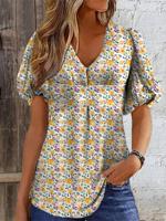 Casual Square Neck Loose Floral Shirt