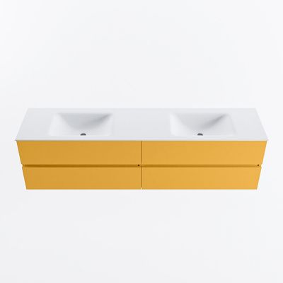 MONDIAZ VICA 190cm badmeubel onderkast Ocher 4 lades. Wastafel CLOUD dubbel 2 kraangaten, kleur Talc.