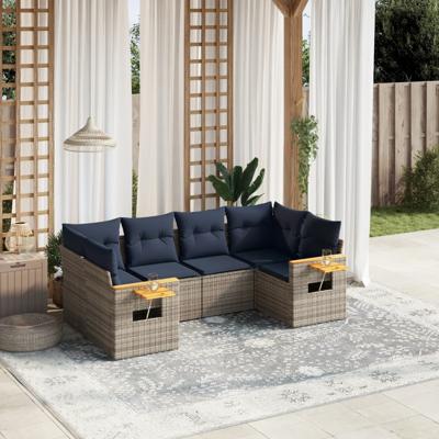6-delige Loungeset met kussens poly rattan grijs