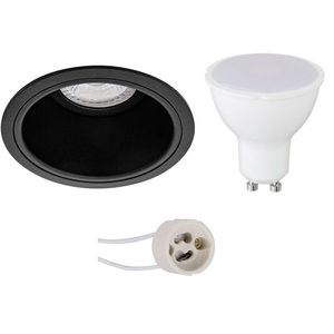 LED Spot Set - Pragmi Minko Pro - GU10 Fitting - Inbouw Rond - Mat Zwart - 4W - Helder/Koud Wit 6400K - Verdiept - Ø90mm