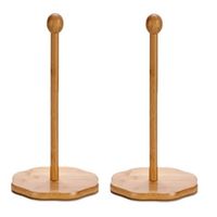2x stuks bamboe houten keukenrolhouders rond 18 x 35 cm - Keukenrolhouders - thumbnail