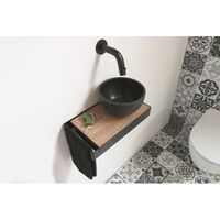 Ink Jazz XS toiletmeubel frame Zwart plateau Naturel Eiken waskom rechts Quartz 20cm zwart sw207542/sw207545/sw207559/