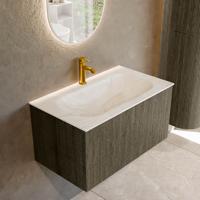 Badmeubel Mondiaz Kurve-Dlux | 80 cm cm | Meubelkleur Shadow | Wastafelkleur Ostra | Solid surface | Wasbak midden spoelbak | 1 kraangat