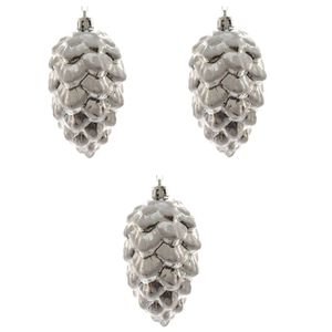 3x Kerstboomversiering dennenappel ornamenten zilver 9 cm - Kersthangers