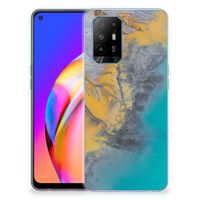 OPPO A94 5G | Reno5 Z TPU Siliconen Hoesje Marble Blue Gold - thumbnail