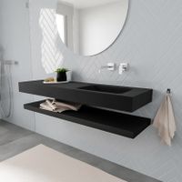 Mondiaz Alan badmeubel 150 cm solid suface planchet urban vrijhangend wastafel rechts zonder kraangat zwart