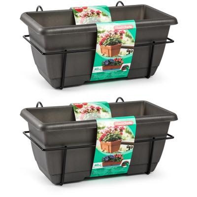 Plasticforte Balkonbak - 3x - antraciet - 40 cm - plantenbak met hanger - bloembak