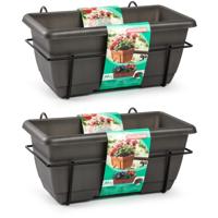 Plasticforte Balkonbak - 3x - antraciet - 40 cm - plantenbak met hanger - bloembak