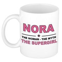 Naam cadeau mok/ beker Nora The woman, The myth the supergirl 300 ml   - - thumbnail