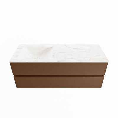 MONDIAZ VICA-DLUX 130cm badmeubel onderkast Rust 2 lades. Inbouw wastafel CLOUD links zonder kraangat, kleur Ostra.