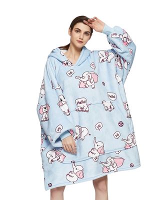 Fleece deken met mouwen & capuchon - olifant