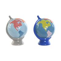 Spaarpot Home ESPRIT Dolomite Wereldbol 14,5 x 13,5 x 19 cm (2 Stuks)