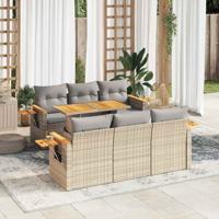 7-delige Loungeset met kussens poly rattan acacia beige