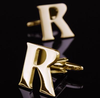 1 paar gouden letters A-Z naam Manchetknopen mannen Frans overhemd Manchetknopen (R)