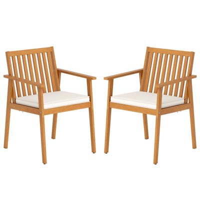 Set van 2 Tuinstoelen Outdoor Stoelen van Acaciahout met Afneembaar Gestoffeerd Kussen Naturel