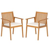 Set van 2 Tuinstoelen Outdoor Stoelen van Acaciahout met Afneembaar Gestoffeerd Kussen Naturel