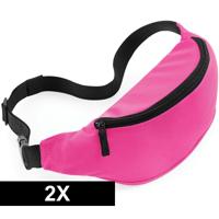 Heuptasje/buideltasje - 2x - fuchsia roze - 38 cm - festivaltasjes - Reis/vakantie/wandel tasje Heuptasje/buideltasje - 2x - fuchsia roze - 38 cm - festivaltasjes - Reis/vakantie/wandel tasje