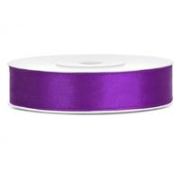 Decoratie satijn sierlint - donker paars - 12 mm x 25 meter - Cadeaulint satijnlint
