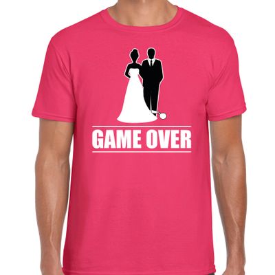 Vrijgezellen feest t-shirt - voor heren - Game Over - roze - bachelor party/bruiloft