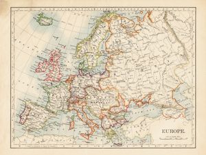 Karo-art Schilderij - Ouderwetse kaart van Europa,  2 maten, Premium print