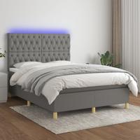 Boxspring met matras en LED stof donkergrijs 140x190 cm