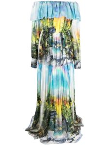 Philipp Plein robe longue Hawaii à design plissé - Bleu