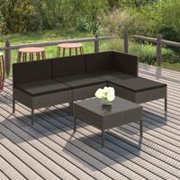 5-delige Loungeset met kussens poly rattan grijs