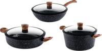 Westinghouse Pannenset Marble Wood - Wokpan ø 30 cm, braadpan & hapjespan ø 28 cm - inductie en alle andere warmtebronnen - 3 Delig