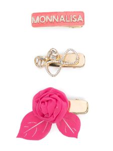 Monnalisa lot de trois barrettes à logo - Rose