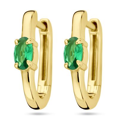 Klapoorringen zilver-zirconia goudkleurig-groen 3 x 14 mm