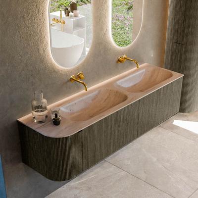 Badmeubel Mondiaz Kurve-Dlux | 165 cm | Meubelkleur Shadow | Wastafelkleur Saba | Solid surface | Dubbel / Rechts spoelbak | Zonder kraangat(en)